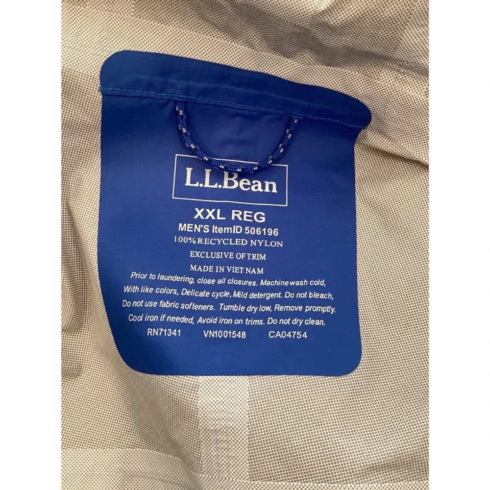 LL Bean Mens Trail Model Rain Jacket Tek 2.5 Waterproof Blue Hooded  - XXL NWOT